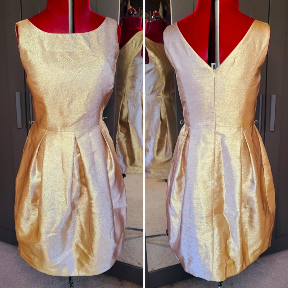 WHBM Gold tulip cocktail dress